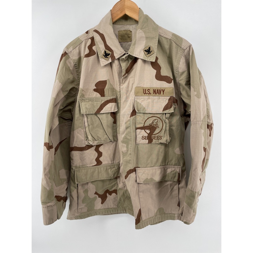 UNICOR Combat‎ Coat Mens Medium Tan Desert Camo US Navy Seabees Ripstop Jacket